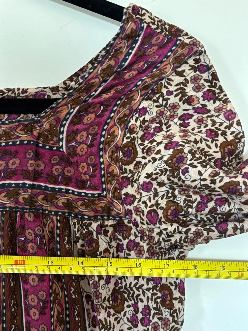 1970s Vintage Bohemian Floral Pink and Brown Midi Dress Kaiser 100% Cotton Flowy - Picture 10 of 11